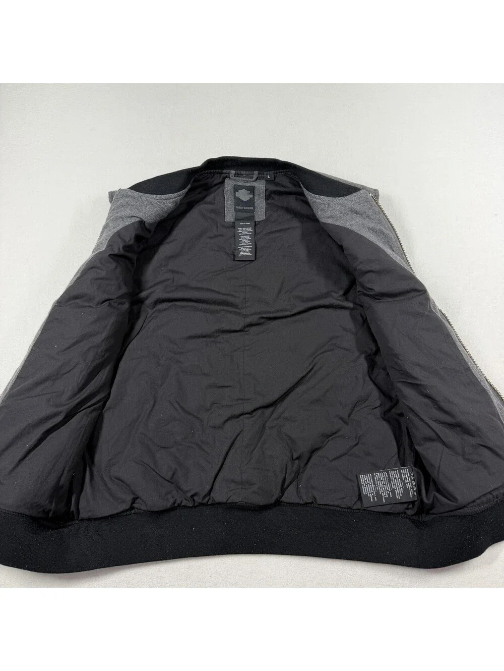 Harley Davidson Mens Sz L Gray Insulated Quilted Zip Vest Riding #1 Sleeveless